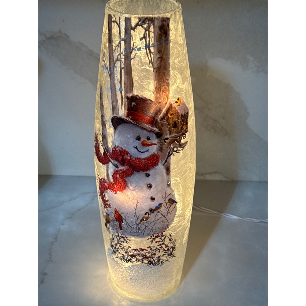 Stony Creek Dona Gelsinger Snowman Lighted Glass Vase DSB7209 Winter Decor
